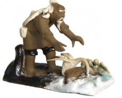  Chinese Mudman Figurine Sitting Fishing for Bonsai