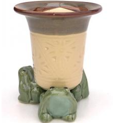 Tan Round Bamboo Pot with Three Frogs 4.0" x 4.0" x 4.0"