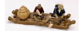 Ceramic Figurine Couple on Bamboo Boat Fishing - 2"