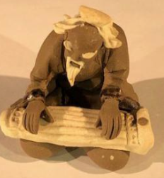Miniature Ceramic Figurine Mudman Playing Musical Instrument 2"