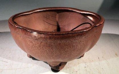 Aztec Orange Ceramic Bonsai Pot - Lotus Shaped  Professional Series   6" x 4" x 2" - Bonsaiworldllc
