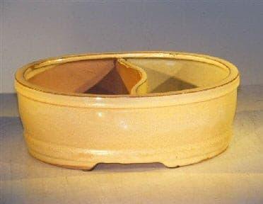 Beige Ceramic Bonsai Pot -  Land/Water Divider   10" x 7.5" x 4" - Bonsaiworldllc
