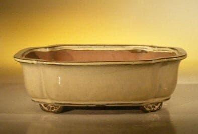 Beige Ceramic Bonsai Pot - Rectangle   10" x 8" x 3.125" - Bonsaiworldllc