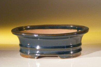 Blue Ceramic Bonsai Pot - Oval   7.0" x 5.5" x 2.375" - Bonsaiworldllc