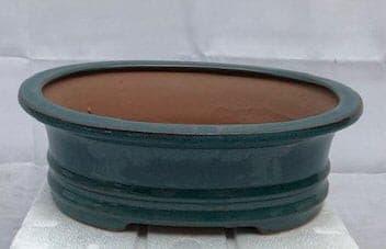 Blue / Green Ceramic Bonsai Pot - Oval 10.25" x 8.5" x 3.5" - Bonsaiworldllc