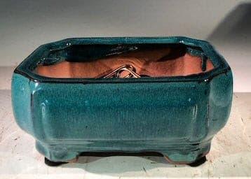 Blue / Green Ceramic Bonsai Pot - Rectangle  Professional Series   6" x 4" x 2" - Bonsaiworldllc