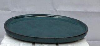 Blue / Green Ceramic Humidity / Drip Tray - Oval 10" x 8" x 1"OD 9.5" x 7.25" x .5"ID - Bonsaiworldllc