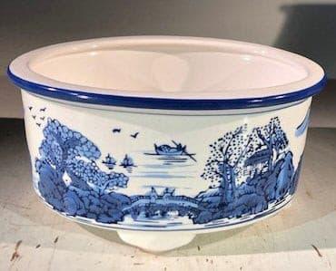 Blue on White Porcelain Bonsai Pot - Oval 8.5" x 6.5" x 4" - Bonsaiworldllc